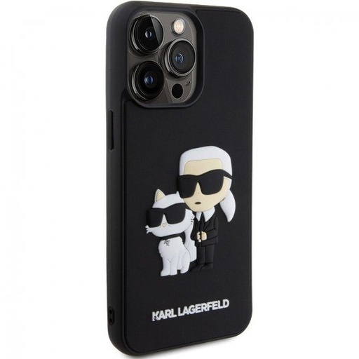 Apple iPhone 16 Pro Max Karl Lagerfeld 3D gumi tok Karl & Choupette (Fekete) – KLHCP16X3DRKCNK