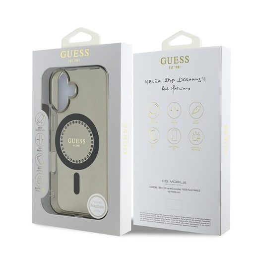 Apple iPhone 16 Pro Guess IML Rhinestones Ring MagSafe tok (Fekete) - GUHMP16LPFTDTEK