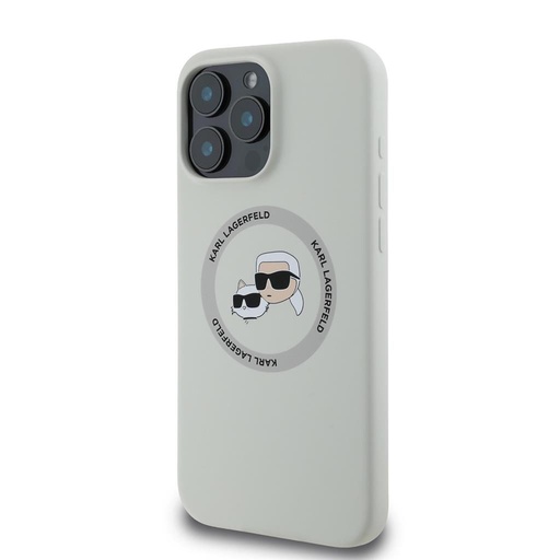 Apple iPhone 16 Pro Max Karl Lagerfeld Liquid Silicone K&CH Heads MagSafe tok (Bézs) – KLHMP16XSKCHTCE