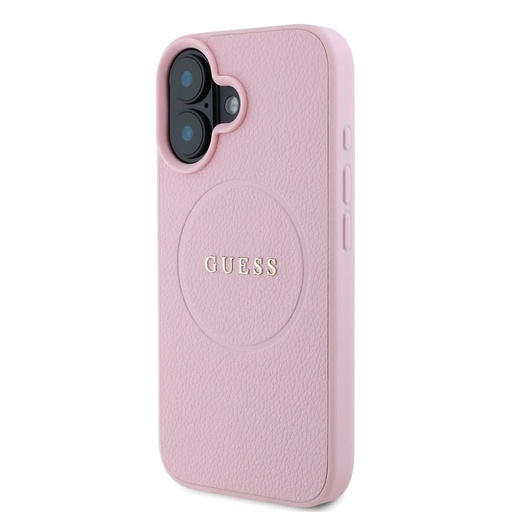 Apple iPhone 16 Guess PU Grained Classic Logo MagSafe tok (Rózsaszín) - GUHMP16SPGHSMMP