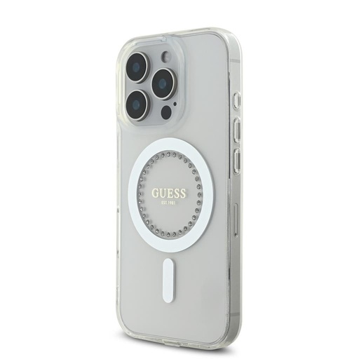 Apple iPhone 16 Pro Guess IML Rhinestones Ring MagSafe tok (Fehér) - GUHMP16LPFTDTEH