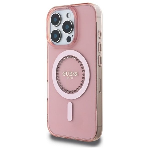 Apple iPhone 16 Pro Max Guess IML Rhinestones Ring MagSafe tok (Fehér) - GUHMP16XPFTDTEH