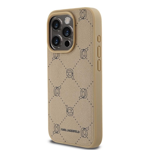 Apple iPhone 15 Pro Karl Lagerfeld PU Karl Heads Pattern MagSafe tok (Bézs) – KLHMP15LPGKHPHE