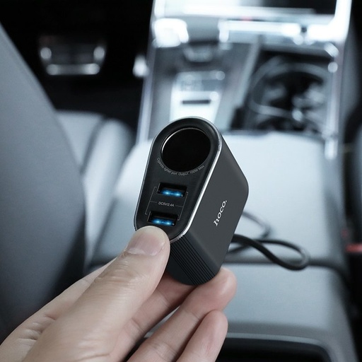 Hoco Z35A autós töltő (2 USB port, szivargyújtó csatlakozó), max. 24W, hosszabbítóval, fekete