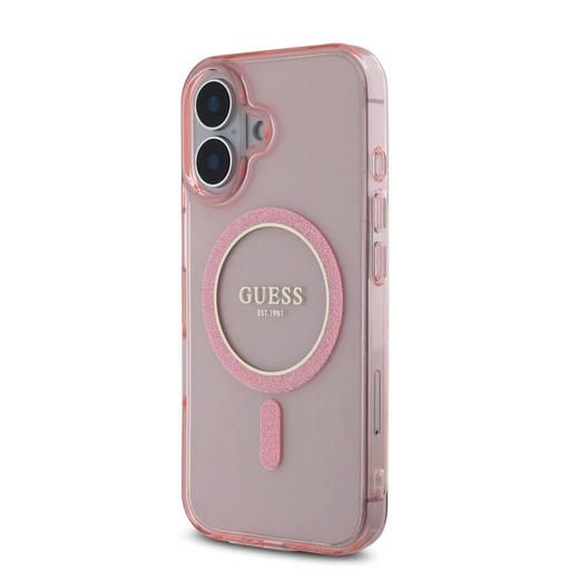 Apple iPhone 16 Guess IML Glitter Ring MagSafe tok (Rózsaszín) - GUHMP16SHFGEREP