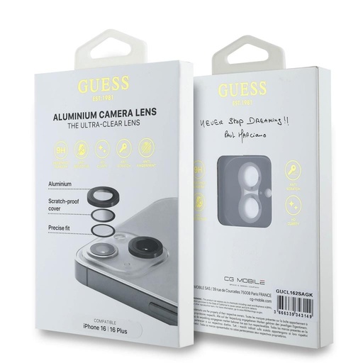 Apple iPhone 16 / 16 Plus Guess Fém lencsevédő (Fekete) - GUCL162SAGK