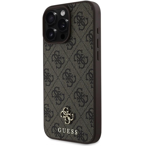 Apple iPhone 16 Pro Guess PU 4G Small Metal Logo MagSafe tok (Barna) - GUHMP16LP4SM4MW