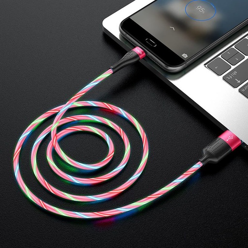 Hoco U85 microUSB kábel, 2,4A, világító, 1m, piros