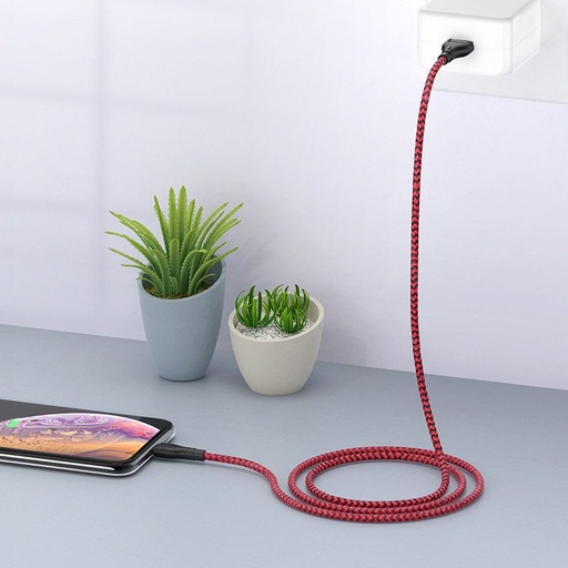 Borofone BX39 lightning kábel, szövet, 3A, 1m, fekete/ piros