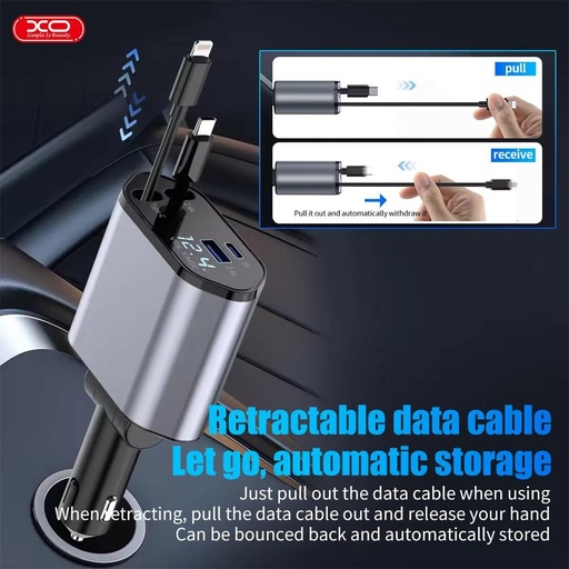 XO CC62 autós gyorstöltő PD + QC lightning és type-c kábellel (Szürke)