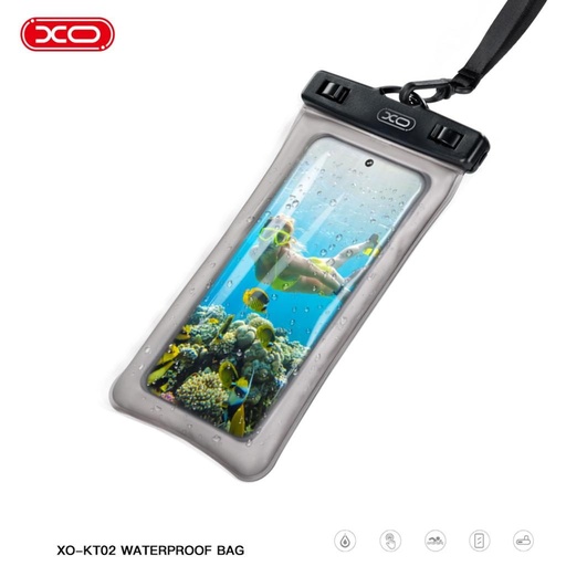 XO KT02 PVC vízálló telefontok dupla csattal és nyakpánttal (Fekete)