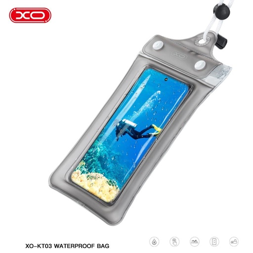 XO KT03 PVC vízálló telefontok három cipzárral és nyakpánttal (Fekete)