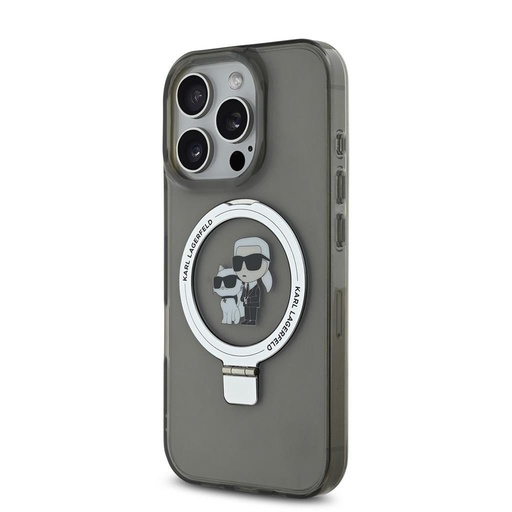 Apple iPhone 16 Pro Karl Lagerfeld Ringstand Karl and Choupette MagSafe tok (Fekete) - KLHMP16LHMRSKCK