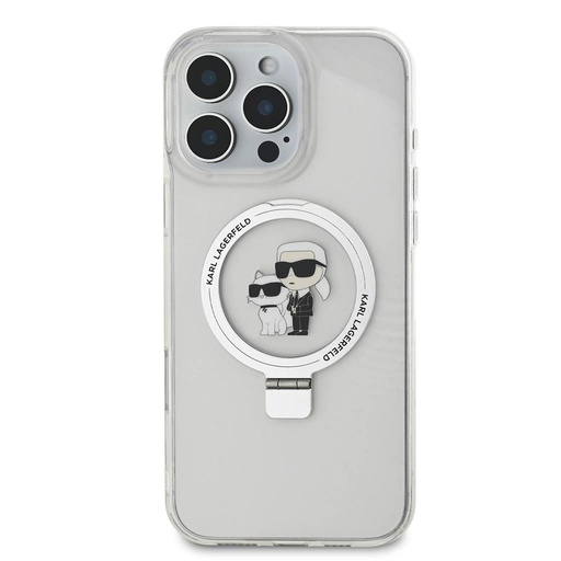 Apple iPhone 16 Pro Max Karl Lagerfeld Ringstand Karl and Choupette MagSafe tok (Fehér) - KLHMP16XHMRSKCH