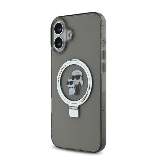 Apple iPhone 16 Karl Lagerfeld Ringstand Karl and Choupette MagSafe tok (Fekete) - KLHMP16SHMRSKCK