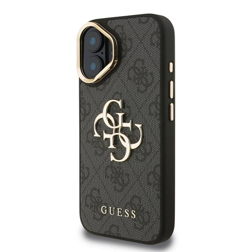 Apple iPhone 16 Guess PU 4G Metal Logo Stand Camera Frame tok (Fekete) - GUHCP16SPCS4GP4K