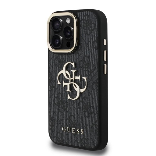 Apple iPhone 16 Pro Max Guess PU 4G Metal Logo Stand Camera Frame tok (Fekete) - GUHCP16XPCS4GP4K