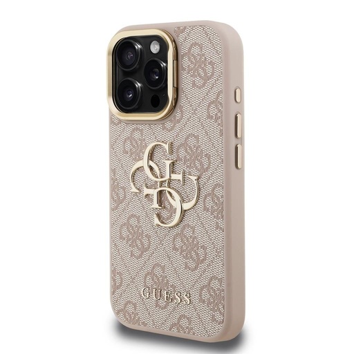 Apple iPhone 15 Pro Max Guess PU 4G Metal Logo Stand Camera Frame tok (Rózsaszín) - GUHCP15XPCS4GP4P