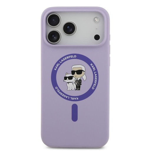 Karl Lagerfeld Liquid Silicone Karl and Choupette MagSafe tok iPhone 17 Pro Max (Lila) - KLHMP17XSCMKCRHU