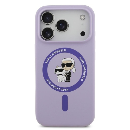 Karl Lagerfeld Liquid Silicone Karl and Choupette MagSafe tok iPhone 17 Pro (Lila) - KLHMP17LSCMKCRHU
