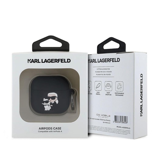 Apple AirPods 4 Karl Lagerfeld 3D Logo NFT Karl and Choupette Silicone tok (Fekete) - KLA4RUNKC