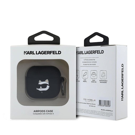 Apple AirPods 4 Karl Lagerfeld 3D Logo NFT Choupette Head Silicone tok (Fekete) - KLA4RUNCHK
