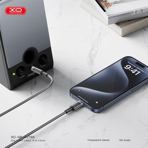XO NB-R279A audio kábel Lightning - 3,5 mm Brushed Clear (Fekete)