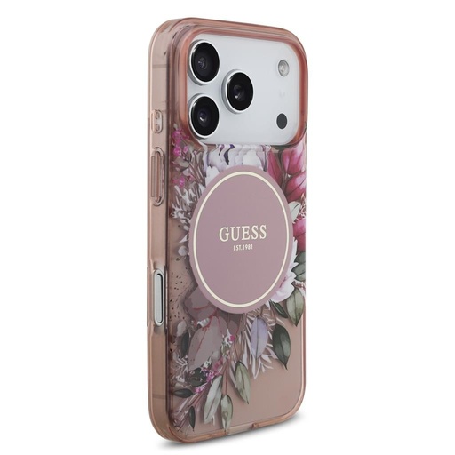 Guess IML Flowers Strap MagSafe iPhone 17 Pro (Rózsaszín)