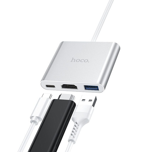 Hoco HB14 HUB, type-C - USB3.0+HDMI+PD, ezüst