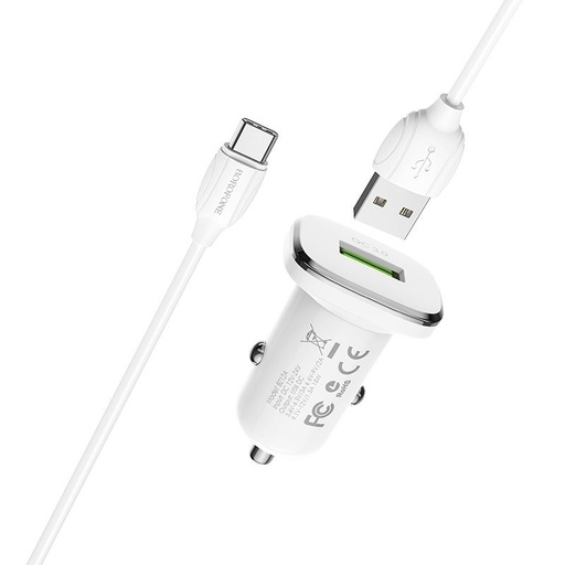 Borofone BZ12A autós gyorstöltő (microUSB kábel), QC 3.0,18W, fehér