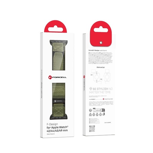 Forcell F-Design FA05 nylon tépőzáras szíj Apple Watch 42 / 44 / 45 / 49 mm (Zöld)