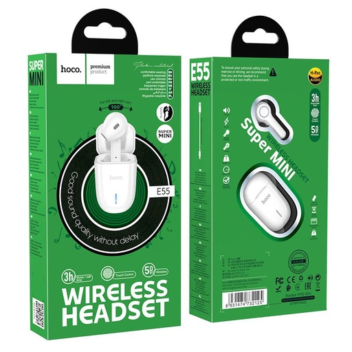 Hoco E55 bluetooth headset, BT V5.0, fehér