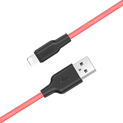 Hoco X21 Plus lightning kábel, fluoreszkáló, 1M, 2.4A, szilikon, piros