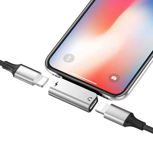 Hoco LS24 lightning elosztó (lightning audio+lightning töltő port), 2A, ezüst