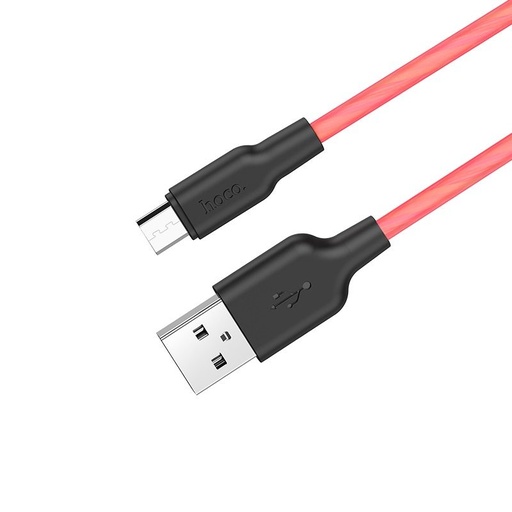 Hoco X21 Plus microUSB kábel, fluoreszkáló, 1M, 2.4A, szilikon, piros