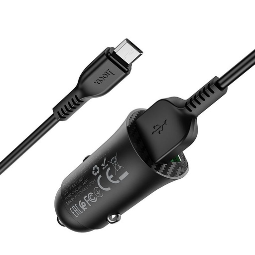 Hoco Z39 autós gyorstöltő (2 USB port, microUSB kábel), QC 3.0 max 18W, 1M kábelhossz, fekete