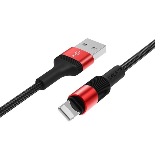 Borofone BX21 lightning kábel, 2.4A, fém csatlakozó, szövet, 1M, piros