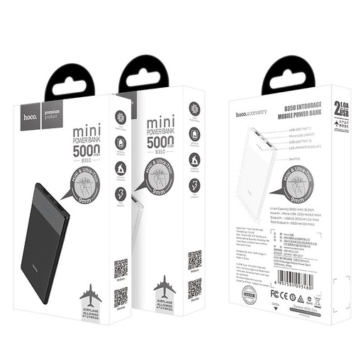 Hoco B35D power bank, 5000 mAh, 1A, fekete
