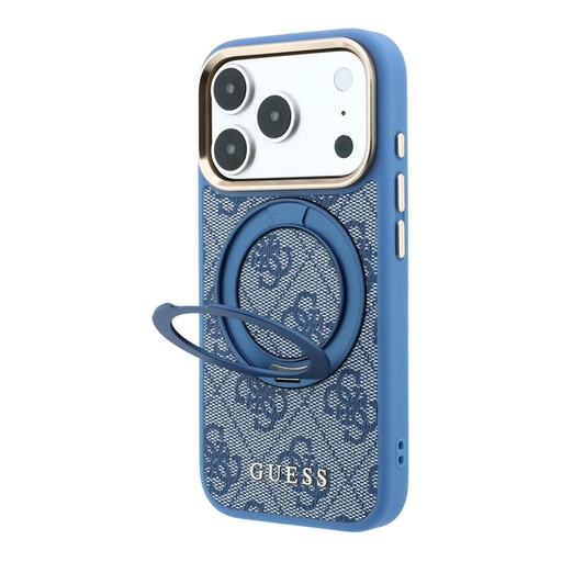 Apple iPhone 18 Pro Guess 4G Ring Stand MagSafe védőtok (Kék) (GUHMP18L6PS4RSCLB)