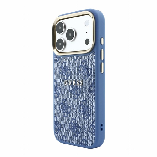 Apple iPhone 18 Pro Max Guess Leather 4G Gold Frame Embossed MagSafe bőr védőtok (Kék) (GUHMP18XP4MSEGCB)