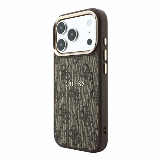 Apple iPhone 18 Pro Max Guess Leather 4G Gold Frame Embossed MagSafe bőr védőtok (Barna) (GUHMP18XP4MSEGCW)