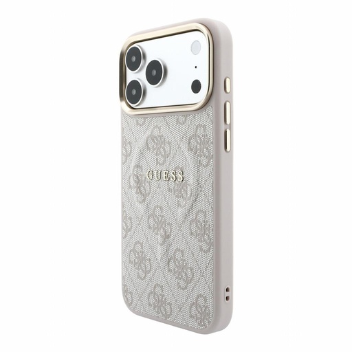 Apple iPhone 18 Pro Max Guess Leather 4G Gold Frame Embossed MagSafe bőr védőtok (Rózsaszín) (GUHMP18XP4MSEGCP)