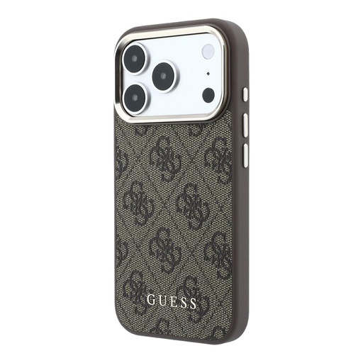 Apple iPhone 18 Pro Max Guess Leather 4G Gold Frame MagSafe bőr védőtok (Barna) (GUHMP18XG4GFCW)