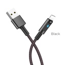 Hoco U47 alumínium ötvözet LED indikátorral intelligens lightning kábel (LED állapotjelző), fekete