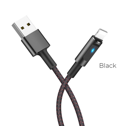 Hoco U47 alumínium ötvözet LED indikátorral intelligens lightning kábel (LED állapotjelző), fekete
