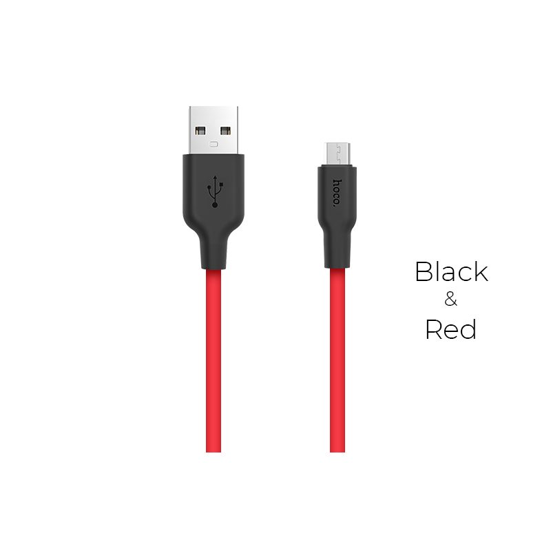 Hoco X21 microUSB kábel (strapabíró), 2A, szilikon, 1m, fekete/ piros