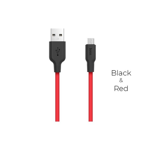 Hoco X21 microUSB kábel (strapabíró), 2A, szilikon, 1m, fekete/ piros