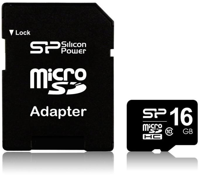 Silicon Power microSDHC + adapter 16GB class10 memóriakártya
