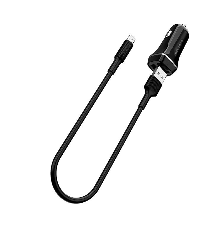 Borofone BZ2 autós töltő (2 USB port, microUSB kábel), 5V 2,4A, fekete