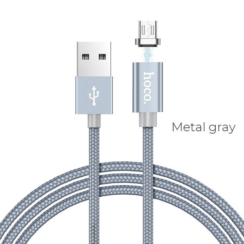 Hoco U40A 1M mágneses alumínium ötvözet microUSB kábel (mágneses töltővég), szürke